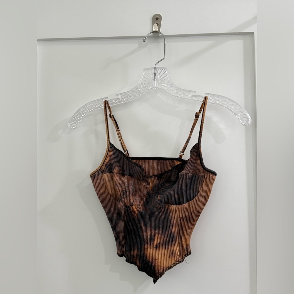 Brand Tag Cut Out brown + black bleach dyed stretchy bustier inspired tank top - Picture 2 of 15